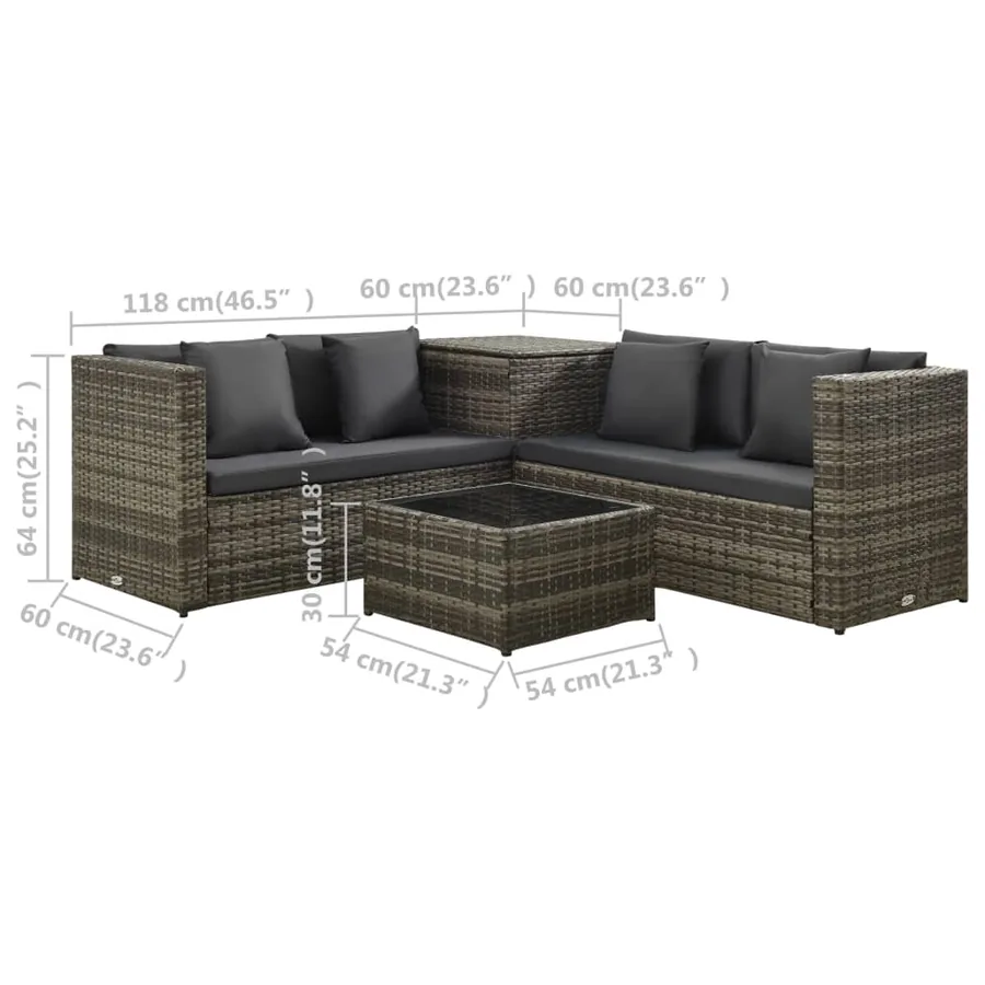 Salon de jardin 4 pcs avec coussins résine tressée gris - 11