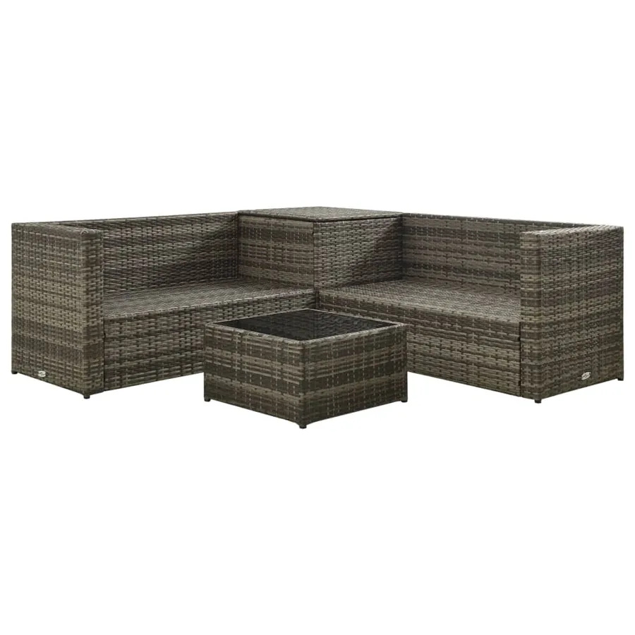 Salon de jardin 4 pcs avec coussins résine tressée gris - 2