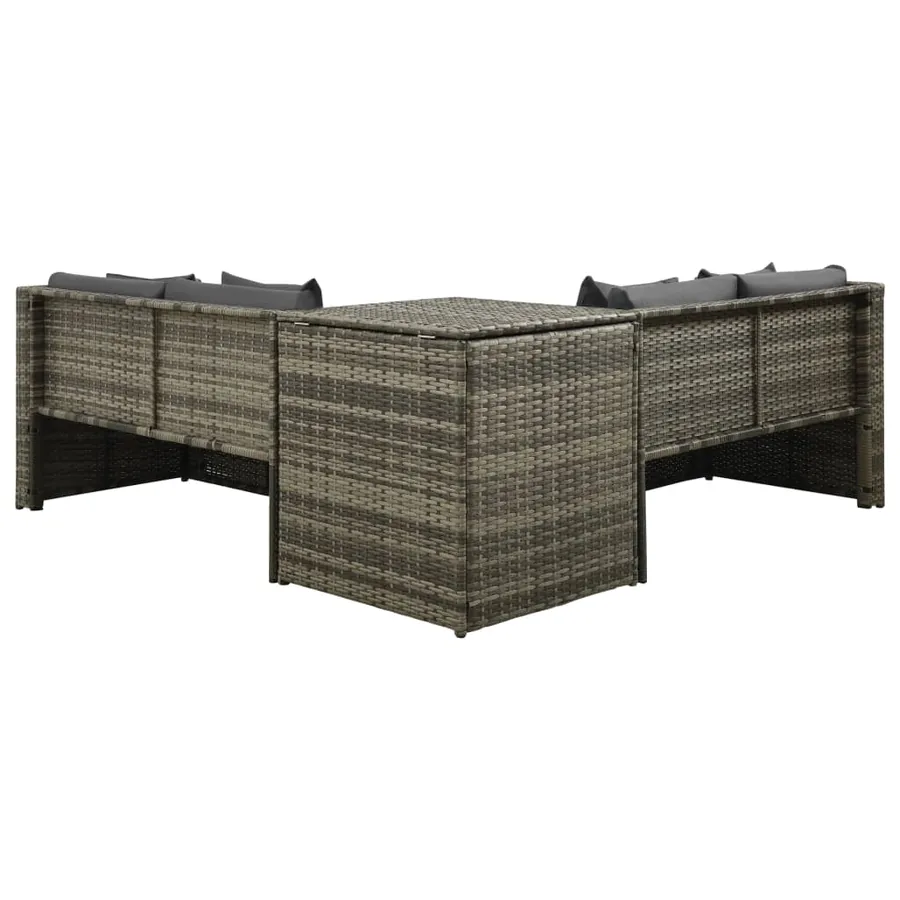 Salon de jardin 4 pcs avec coussins résine tressée gris - 3