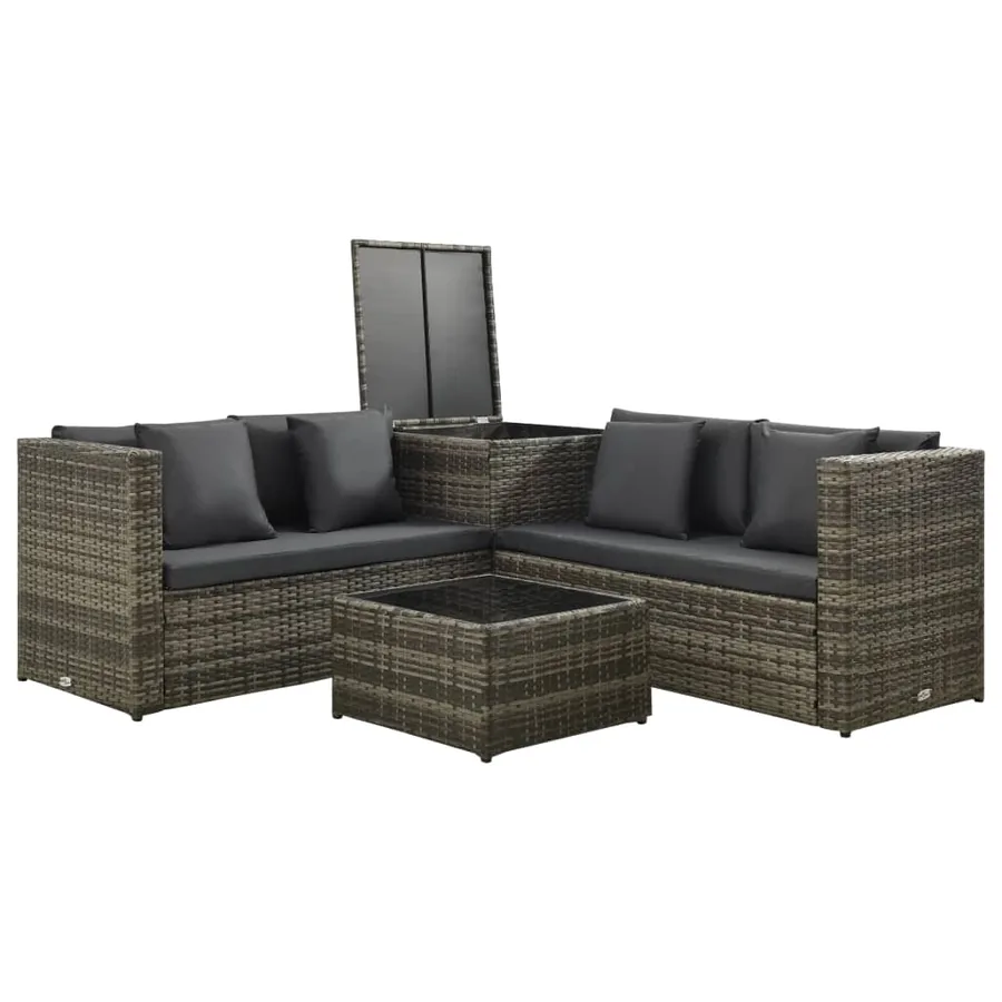 Salon de jardin 4 pcs avec coussins résine tressée gris - 4