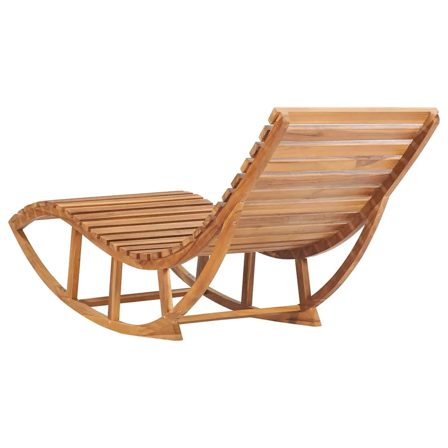Chaise longue à bascule avec coussin Bois de teck solide - 5
