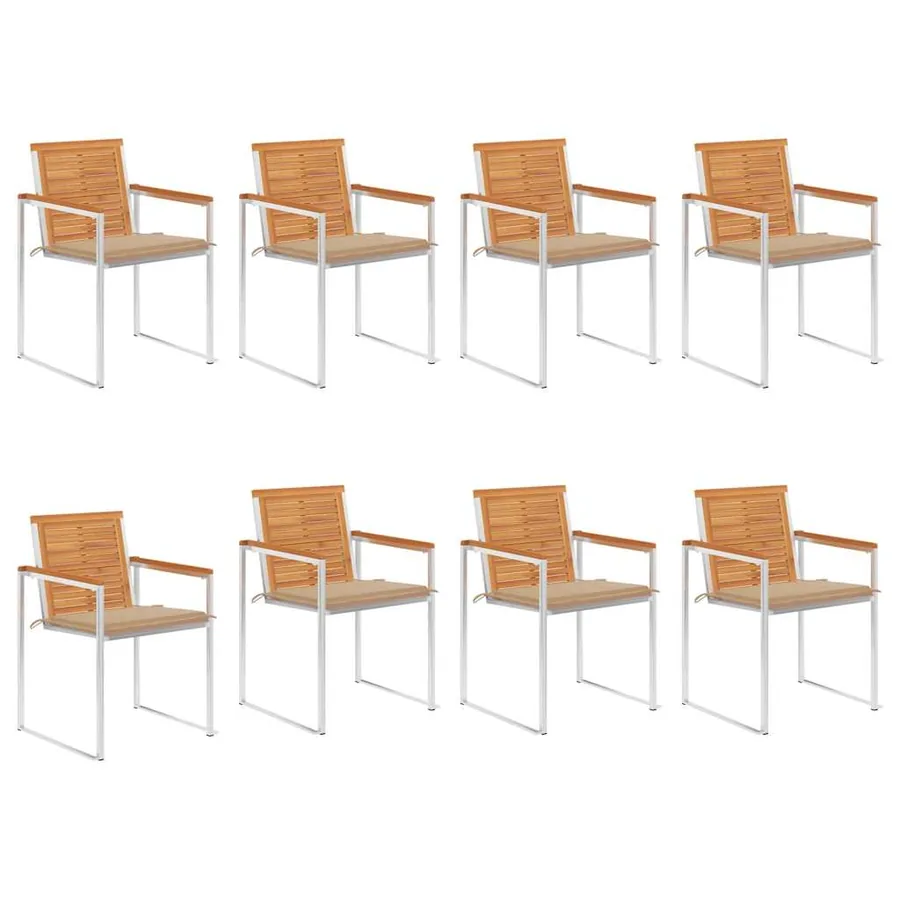Chaises de jardin lot de 8 avec coussins Bois d'acacia solide