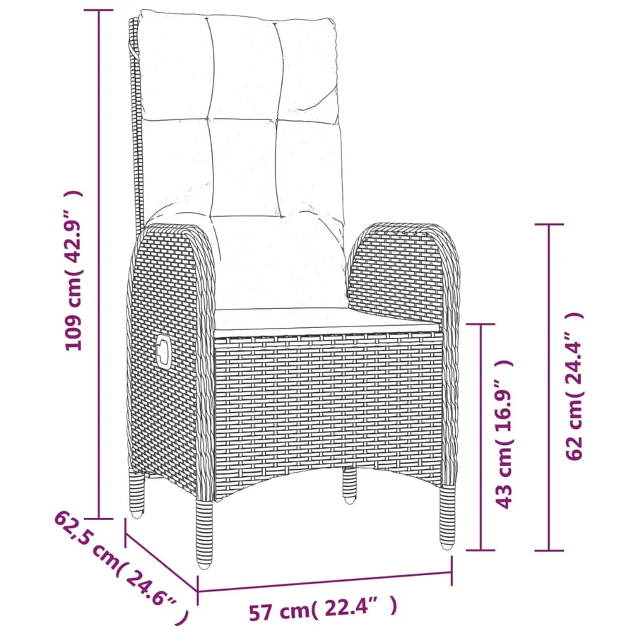 Ensemble à manger jardin et coussins 7 pcs gris rotin - 10