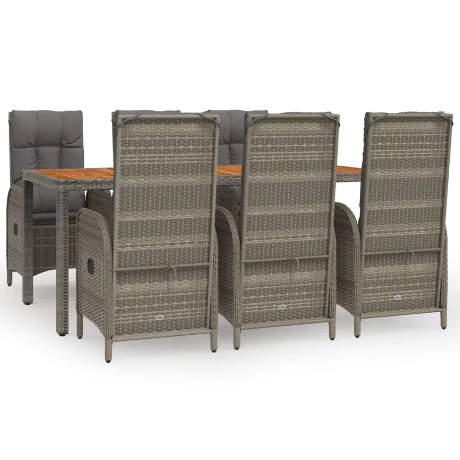 Ensemble à manger jardin et coussins 7 pcs gris rotin - 2