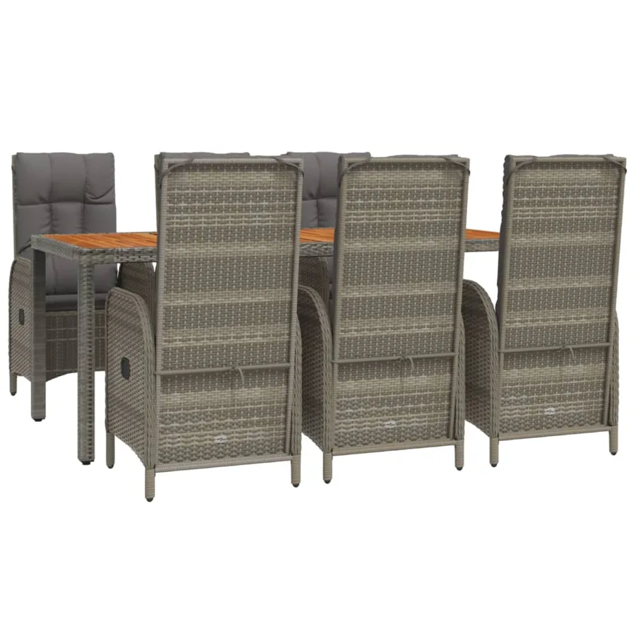 Ensemble à manger jardin et coussins 7 pcs gris rotin - 3
