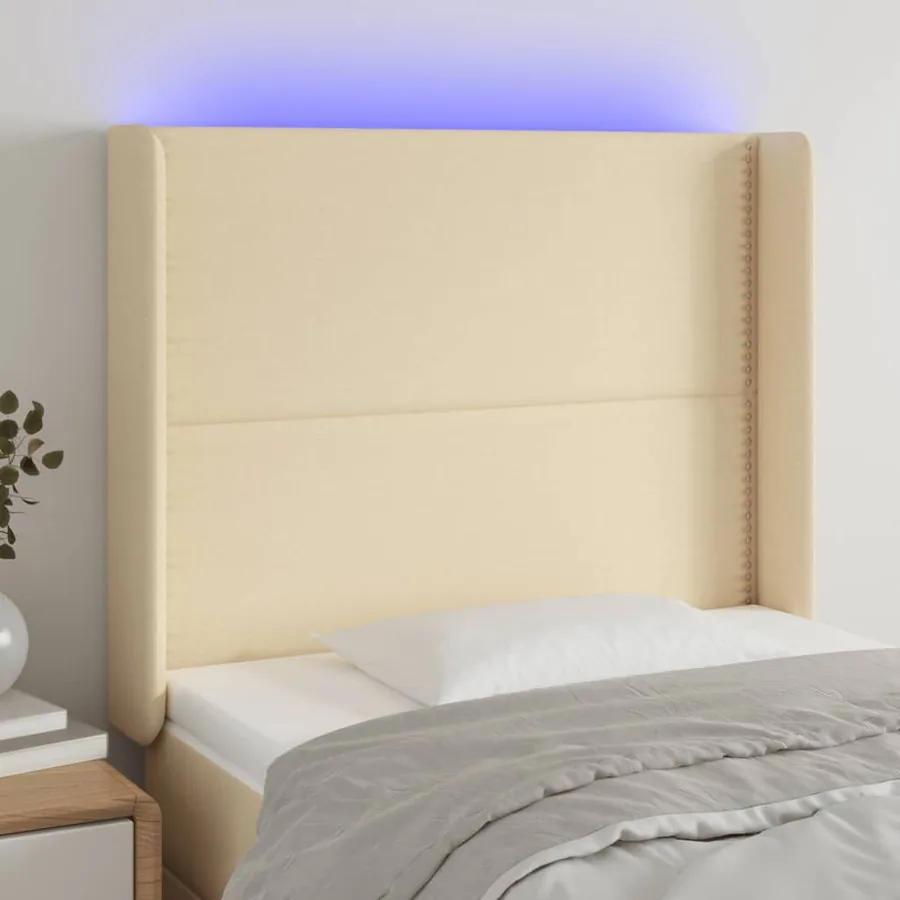 Tête de lit à LED Crème 103x16x118/128 cm Tissu