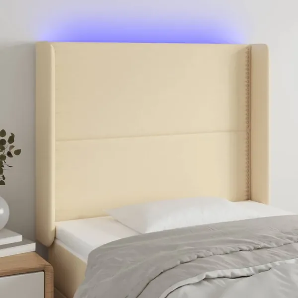 Tête de lit à LED Crème 103x16x118/128 cm Tissu