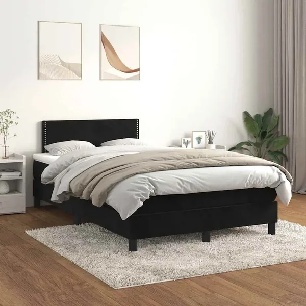Sommier à lattes de lit avec matelas Noir 120x200 cm Velours