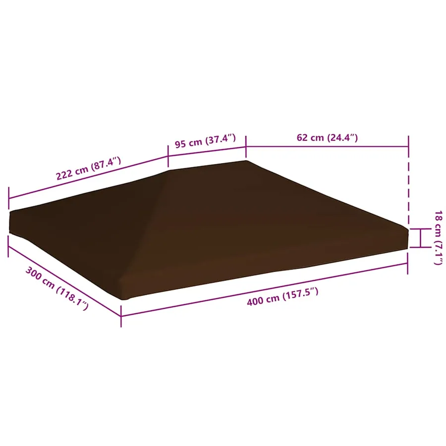 Toile supérieure de gazebo 310 g/m² 3x4 m Marron - 6