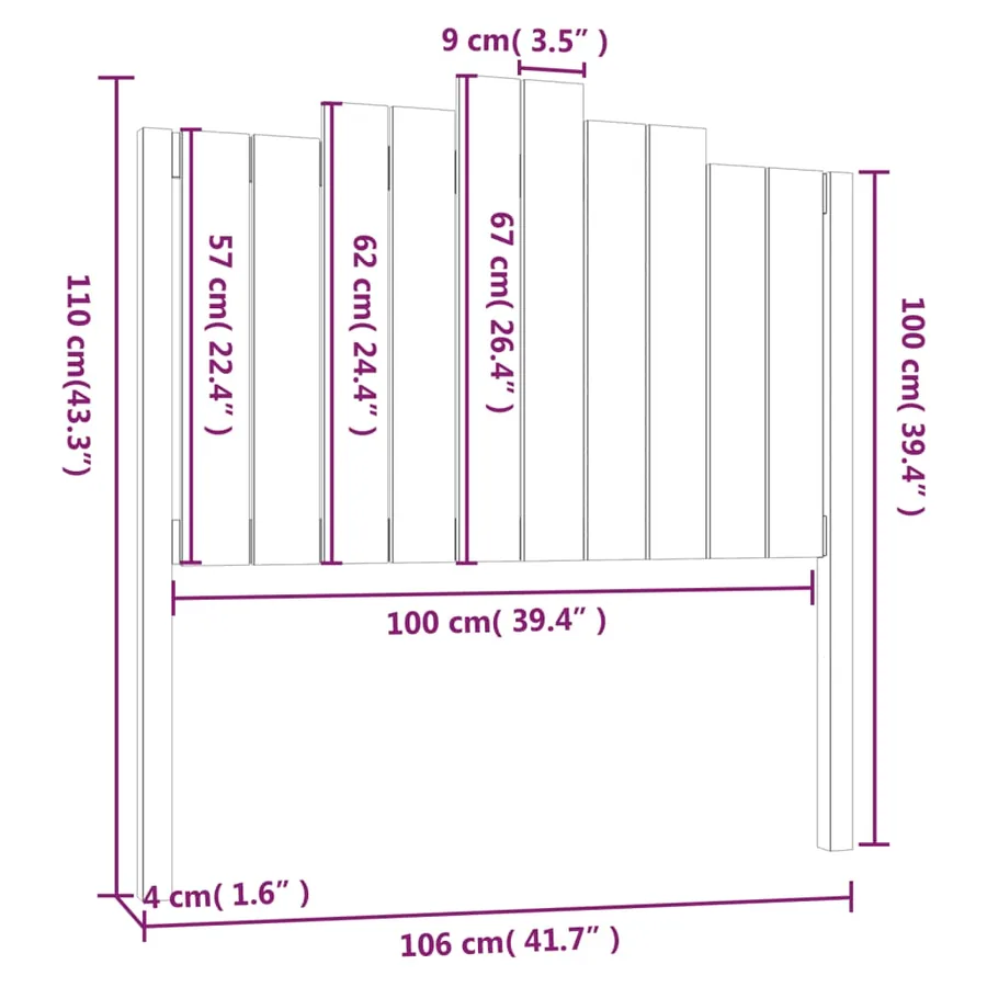 Tête de lit Gris 106x4x110 cm Bois massif de pin - 6