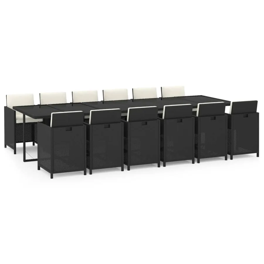 Ensemble à manger de jardin coussins 13 pcs Résine tressée Noir - 2
