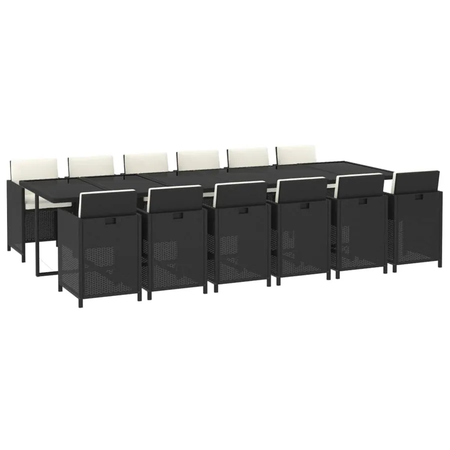 Ensemble à manger de jardin coussins 13 pcs Résine tressée Noir - 3