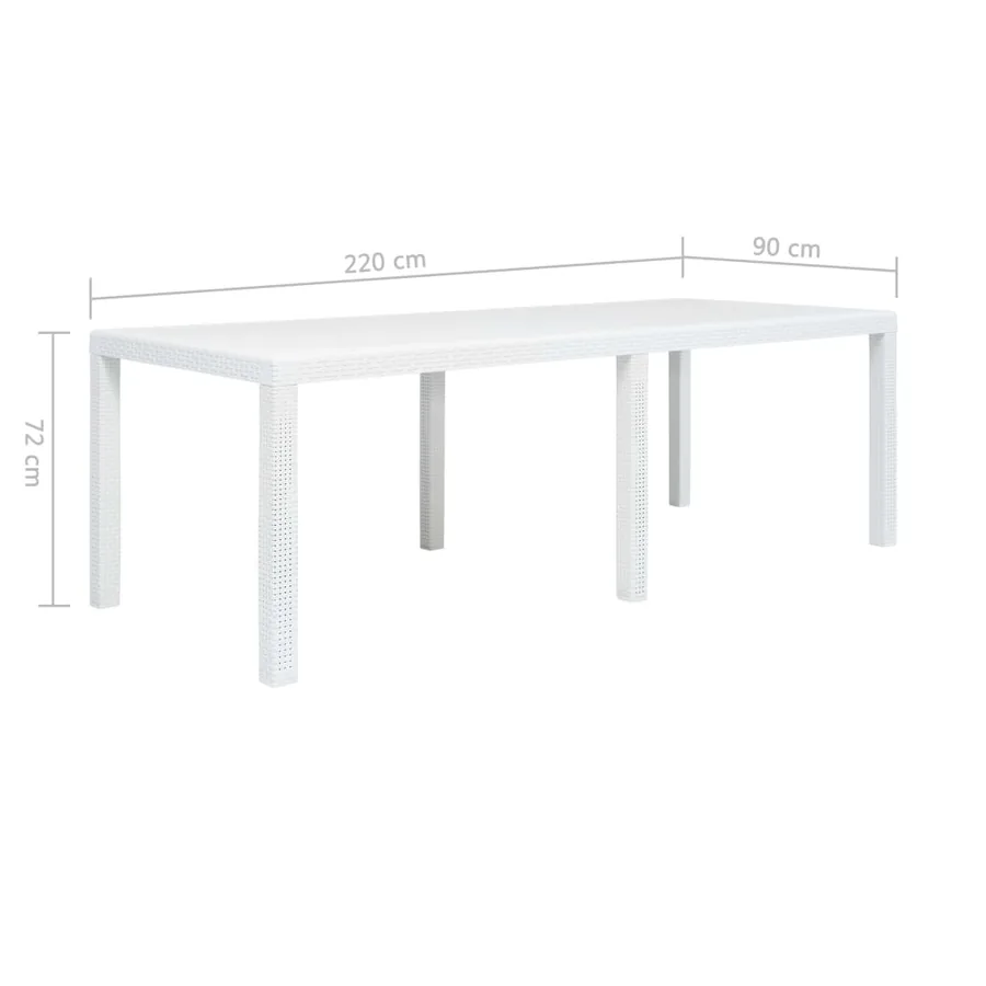 Table de jardin Blanc 220x90x72 cm Plastique Aspect de rotin - 5