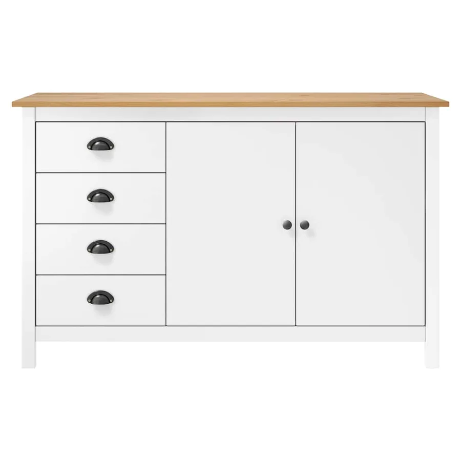 Buffet Hill Blanc 130x40x80 cm Bois de pin solide - 2