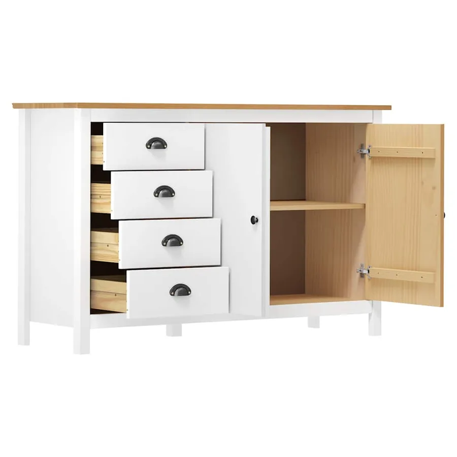 Buffet Hill Blanc 130x40x80 cm Bois de pin solide - 3
