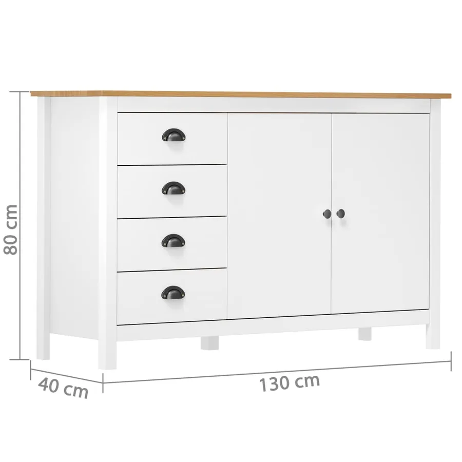 Buffet Hill Blanc 130x40x80 cm Bois de pin solide - 4