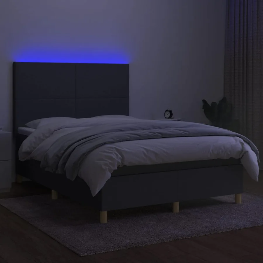 Sommier à lattes de lit et matelas et LED Gris foncé 140x190 cm - 4