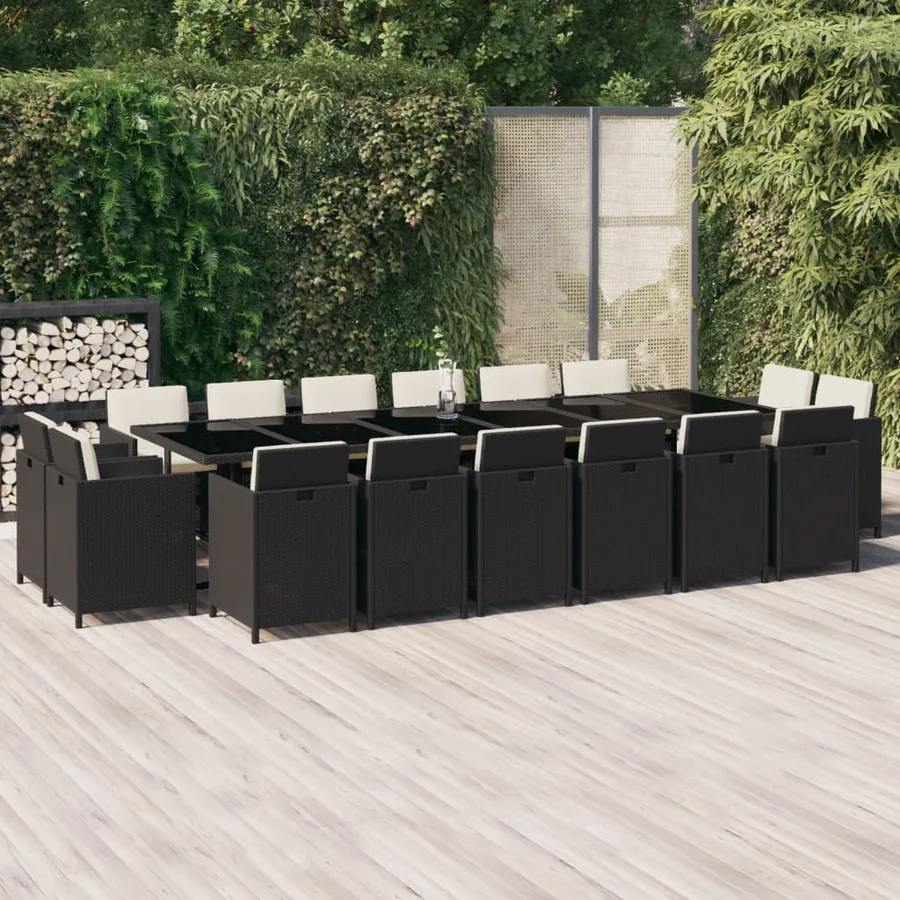 Ensemble à manger de jardin coussins 17 pcs Résine tressée Noir