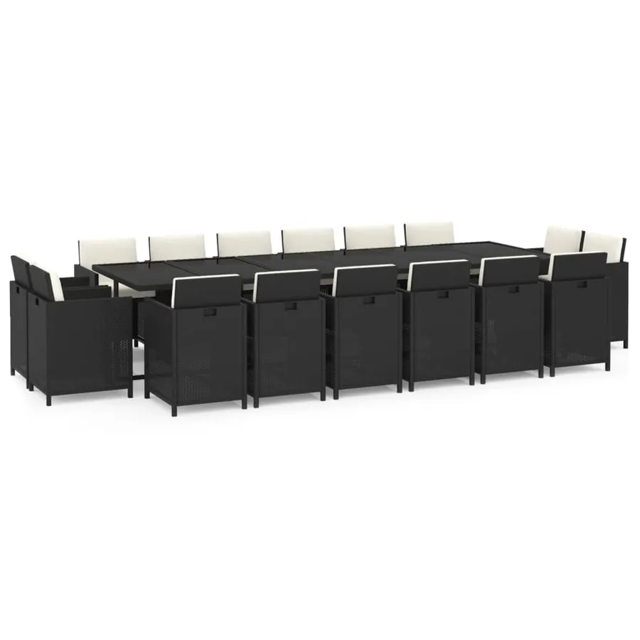 Ensemble à manger de jardin coussins 17 pcs Résine tressée Noir - 2