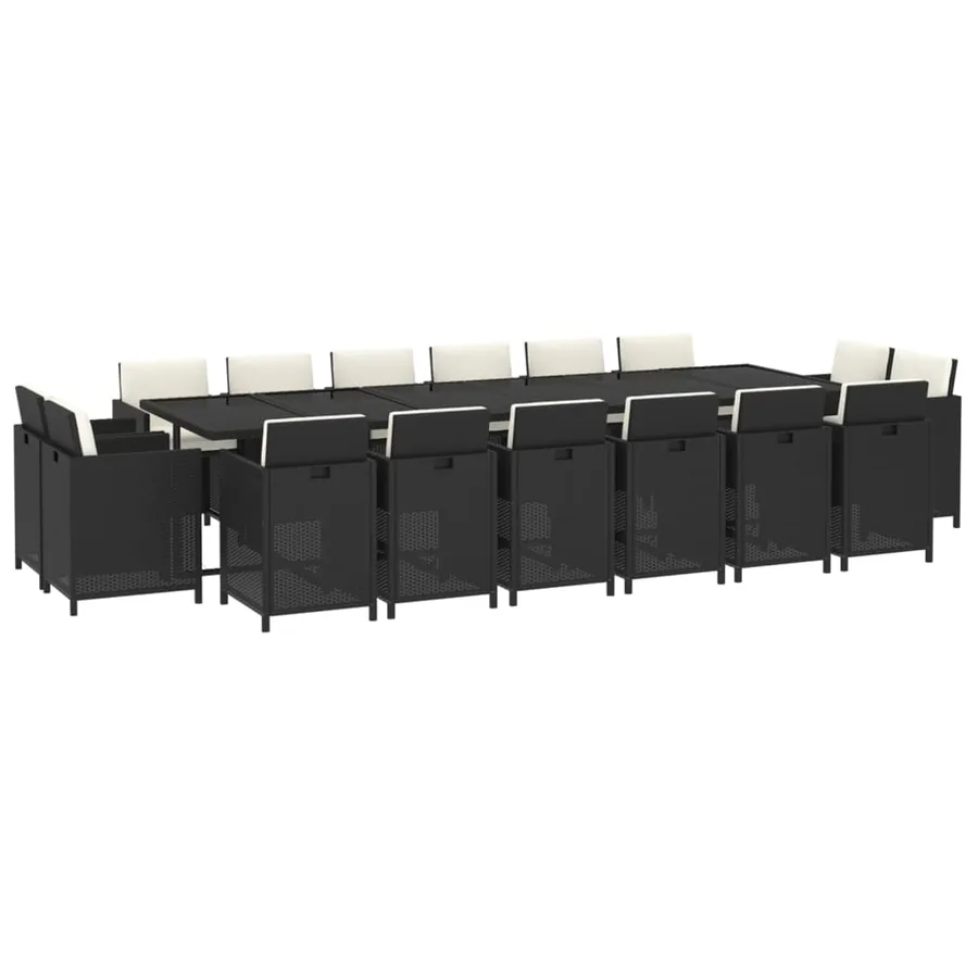 Ensemble à manger de jardin coussins 17 pcs Résine tressée Noir - 3