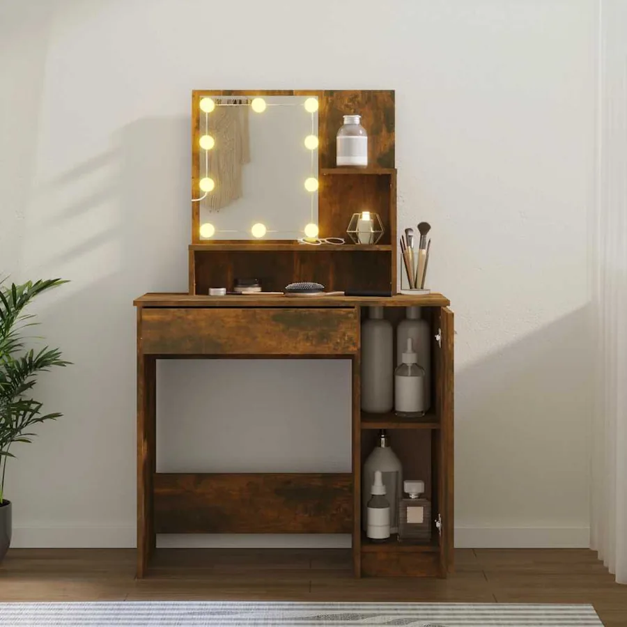 Coiffeuse avec LED Chêne fumé 86,5x35x136 cm - 14