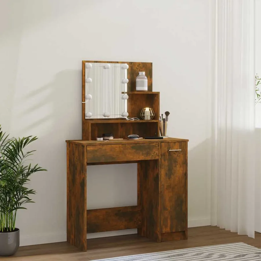 Coiffeuse avec LED Chêne fumé 86,5x35x136 cm - 15