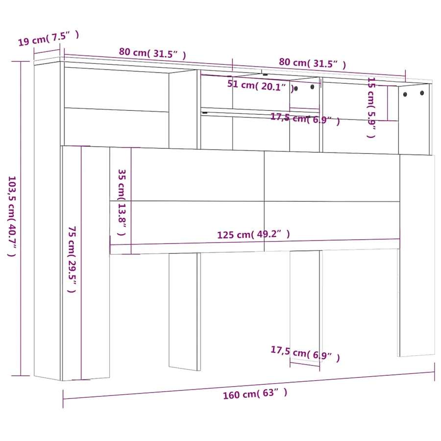 Armoire de tête de lit Gris béton 160x19x103,5 cm - 7