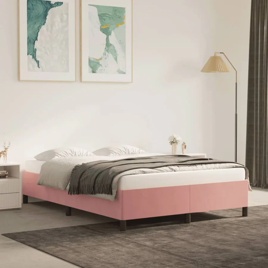 Cadre de lit sans matelas rose 140x200 cm velours