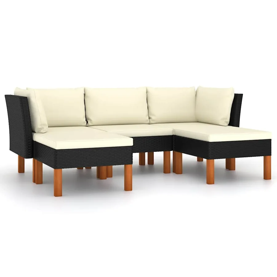 Salon de jardin 5 pcs avec coussins Résine tressée Noir - 2