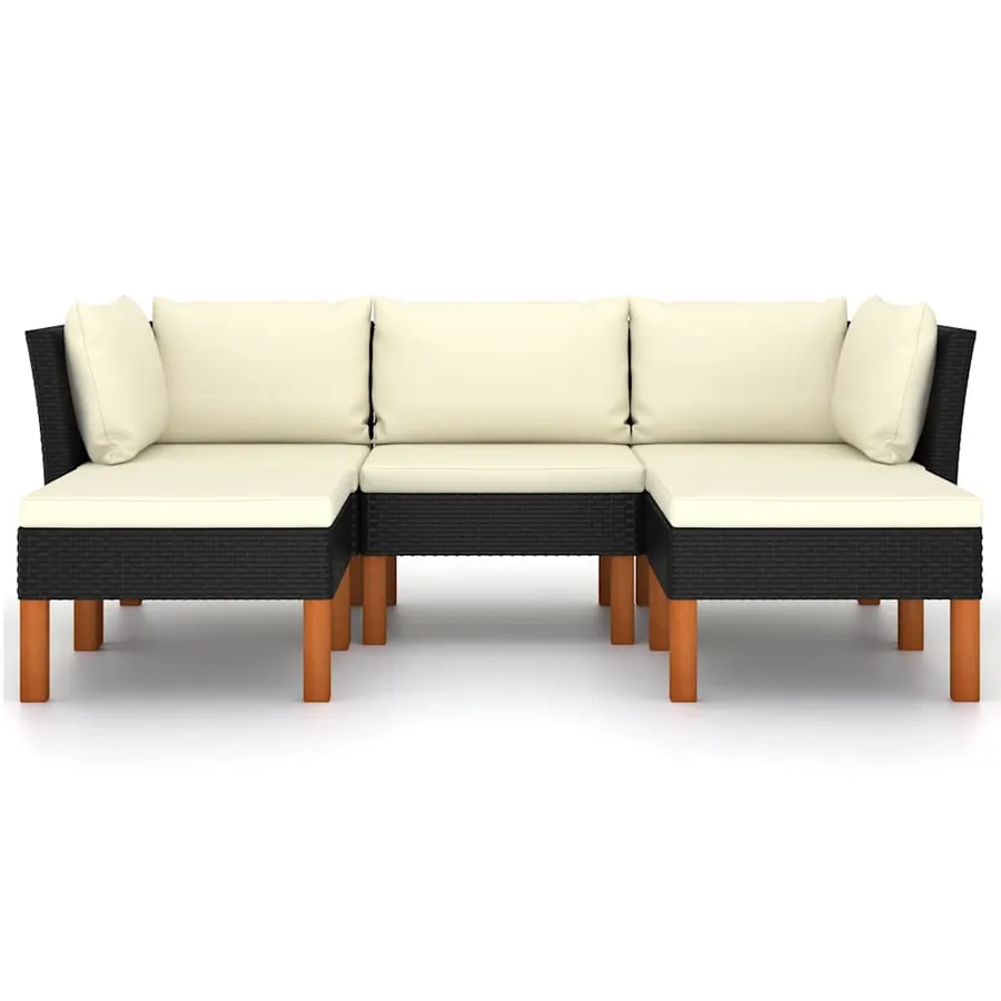 Salon de jardin 5 pcs avec coussins Résine tressée Noir - 3