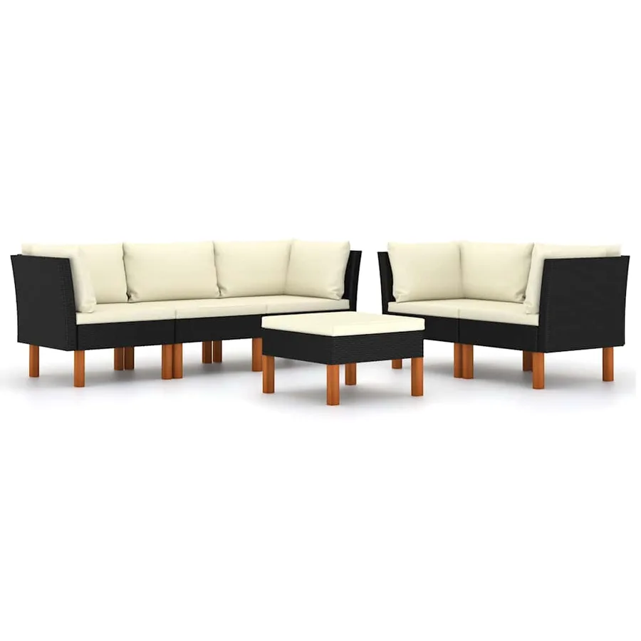 Salon de jardin 6 pcs avec coussins Résine tressée Noir - 2
