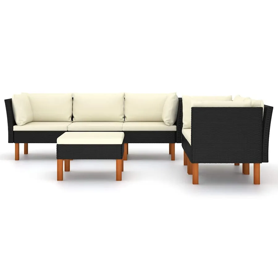 Salon de jardin 6 pcs avec coussins Résine tressée Noir - 3