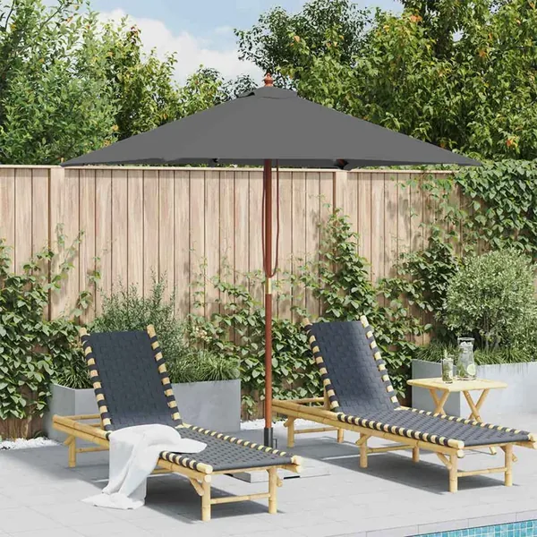 Parasol d'extérieur avec mât en bois 150x200 cm anthracite