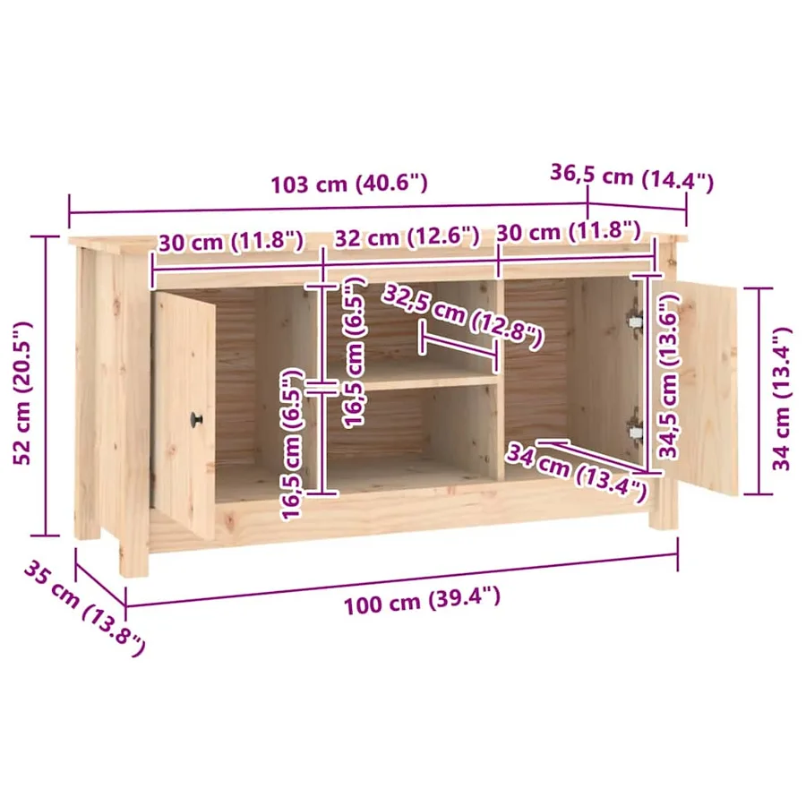 Meuble TV 103x36,5x52 cm Bois de pin massif - 10