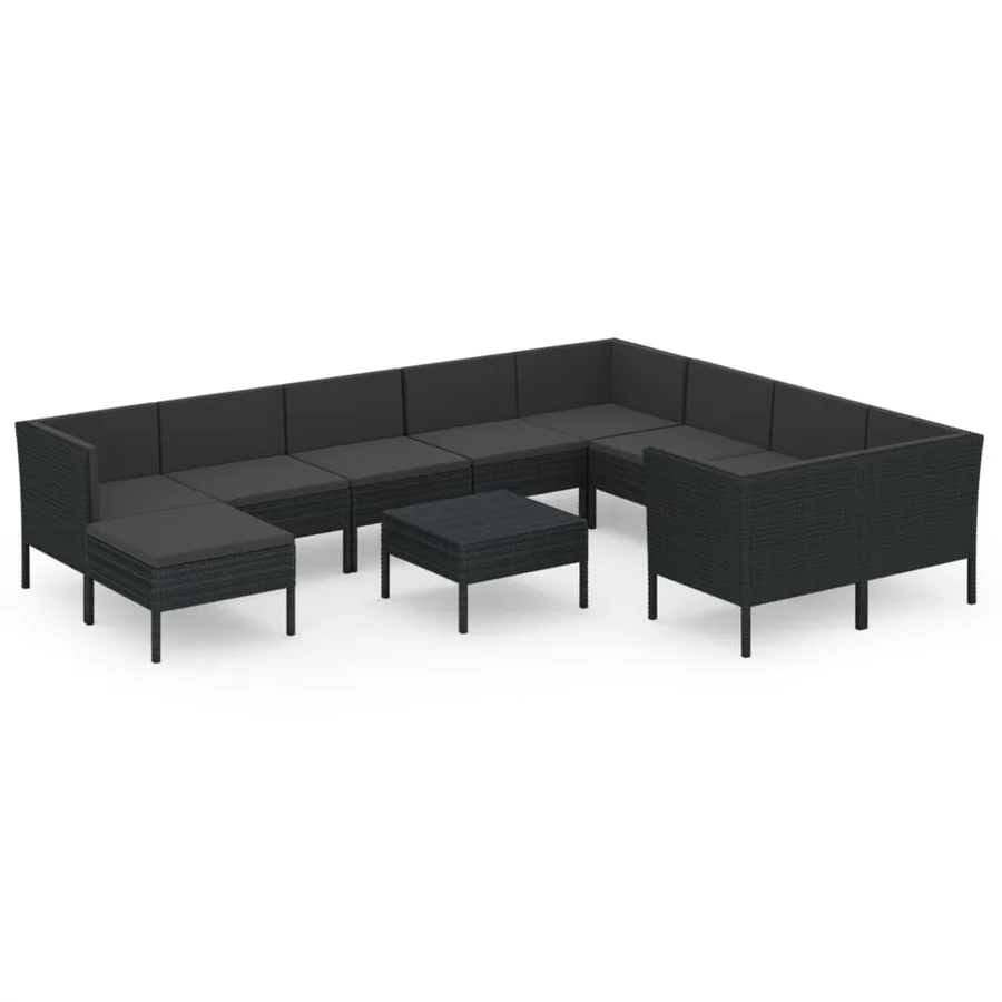 Salon de jardin 11 pcs avec coussins Résine tressée Noir - 2