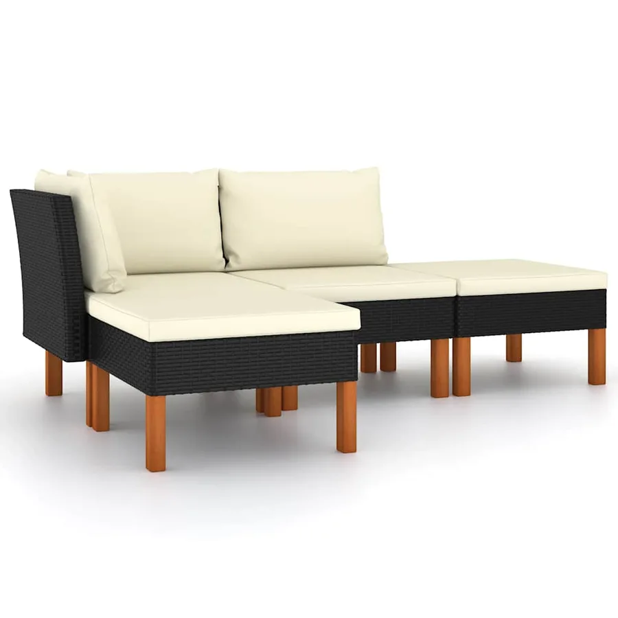 Salon de jardin 4 pcs avec coussins Résine tressée Noir - 2