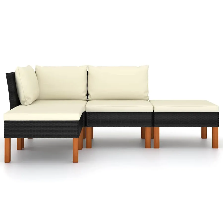 Salon de jardin 4 pcs avec coussins Résine tressée Noir - 3