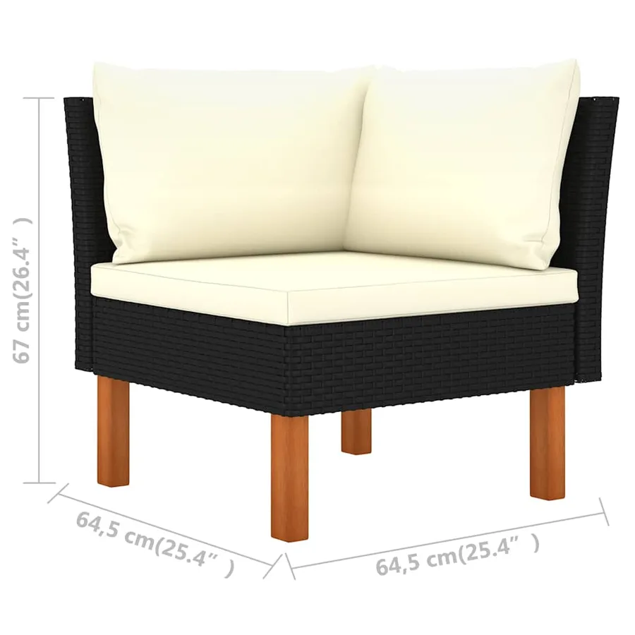 Salon de jardin 4 pcs avec coussins Résine tressée Noir - 7