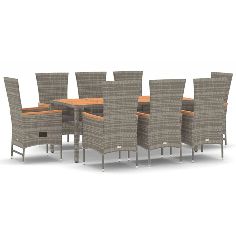 Ensemble à manger de jardin 9 pcs avec coussins Gris - 2
