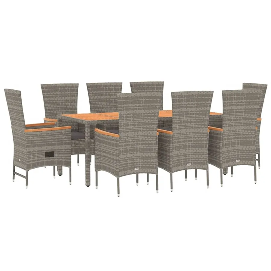 Ensemble à manger de jardin 9 pcs avec coussins Gris - 3