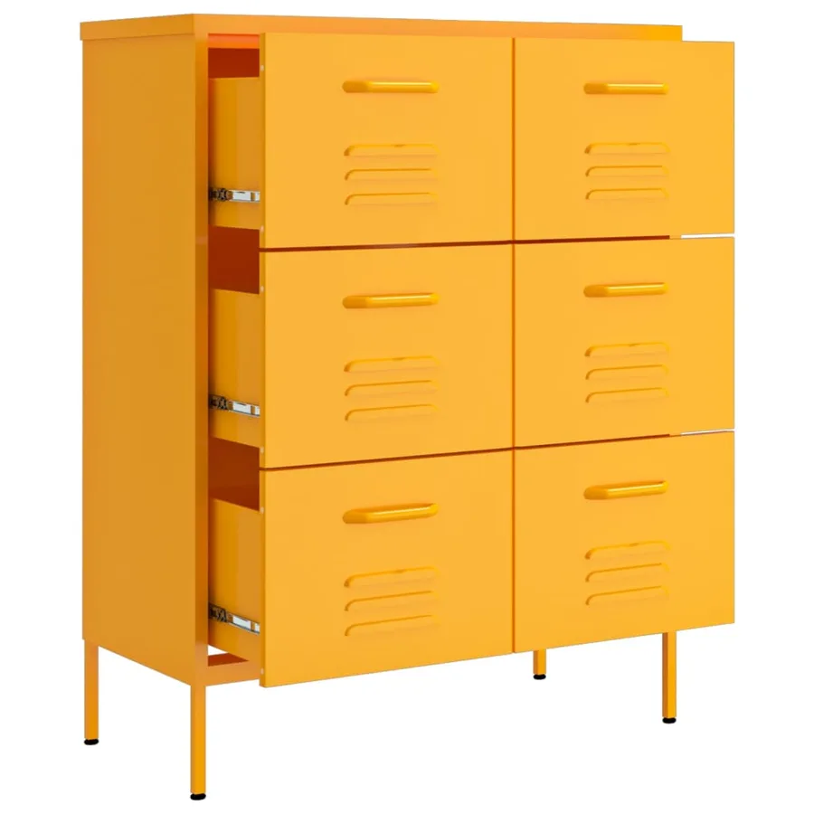 Armoire à tiroirs Jaune moutarde 80x35x101,5 cm Acier - 6
