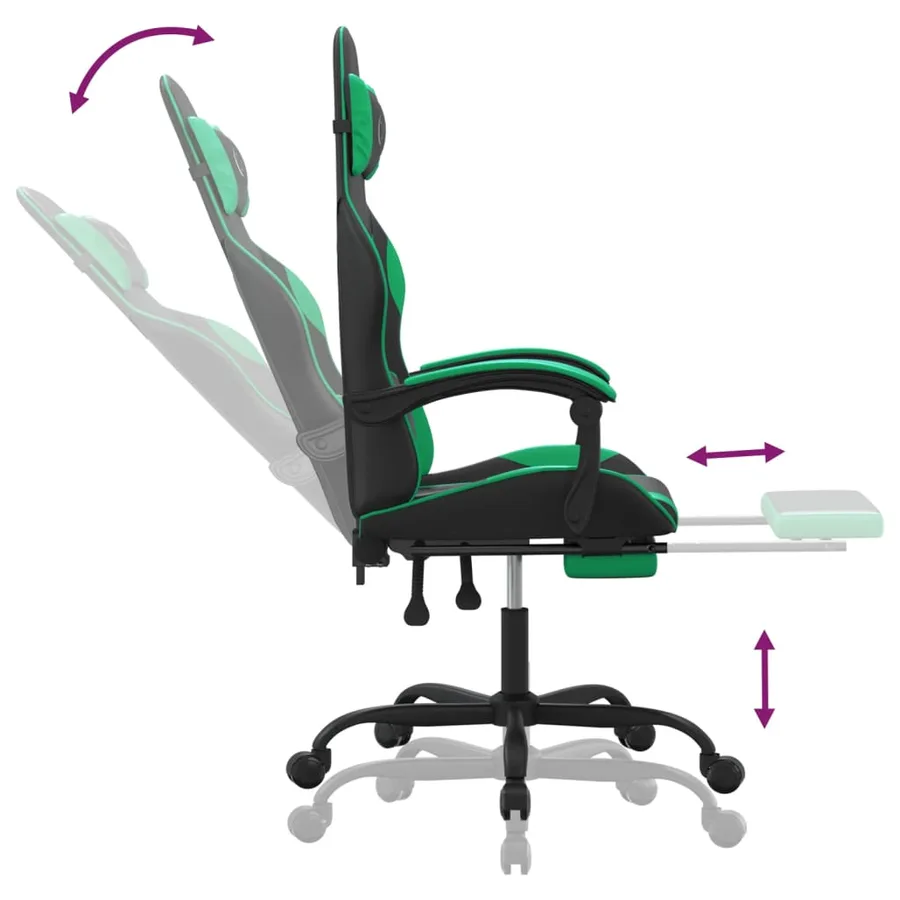 Chaise de jeu pivotante et repose-pied Noir et vert Similicuir - 11