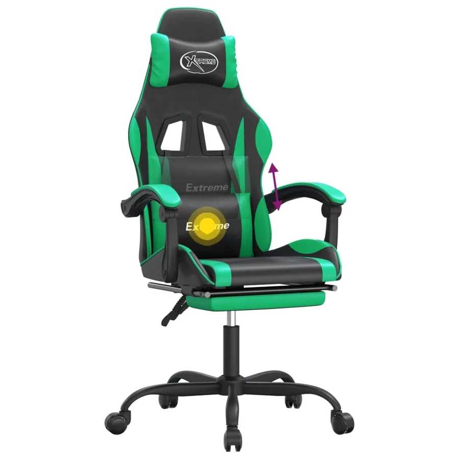 Chaise de jeu pivotante et repose-pied Noir et vert Similicuir - 12