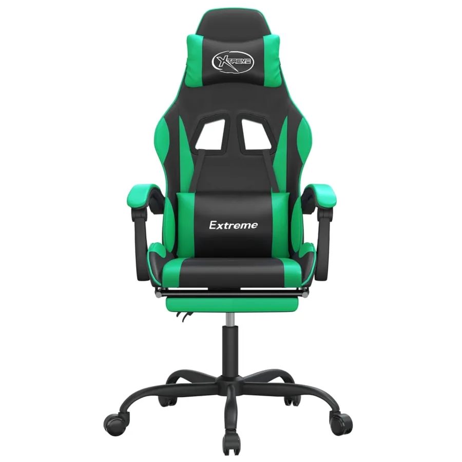 Chaise de jeu pivotante et repose-pied Noir et vert Similicuir - 3