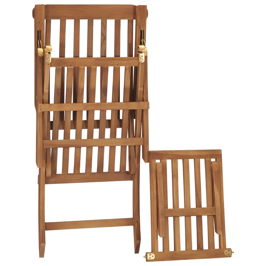 Chaise longue avec coussin Blanc crème Bois de teck solide - 6