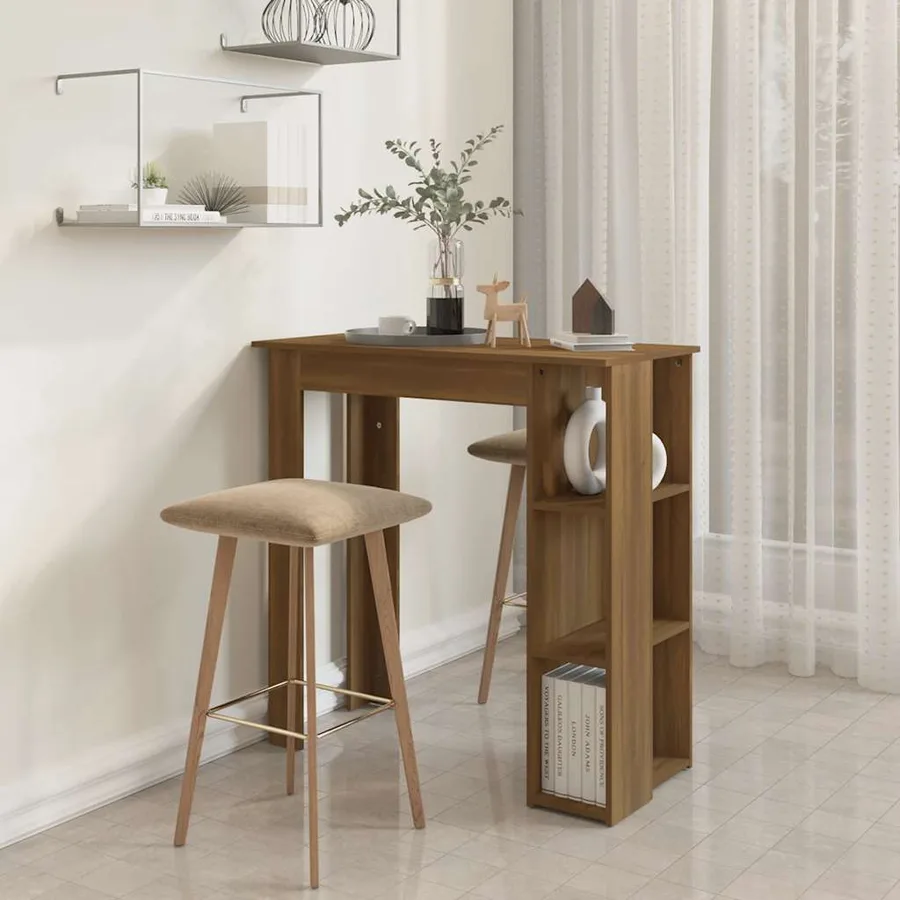 Table de bar avec étagère chêne marron bois d'ingénierie - 6