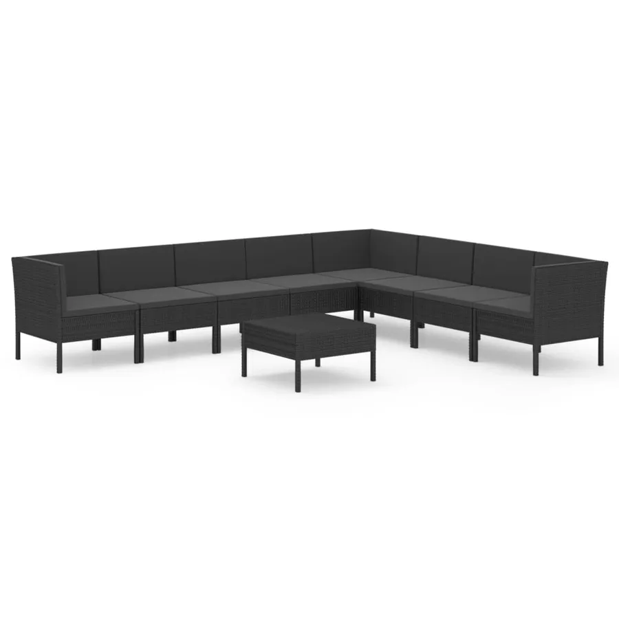 Salon de jardin 9 pcs avec coussins Résine tressée Noir - 2