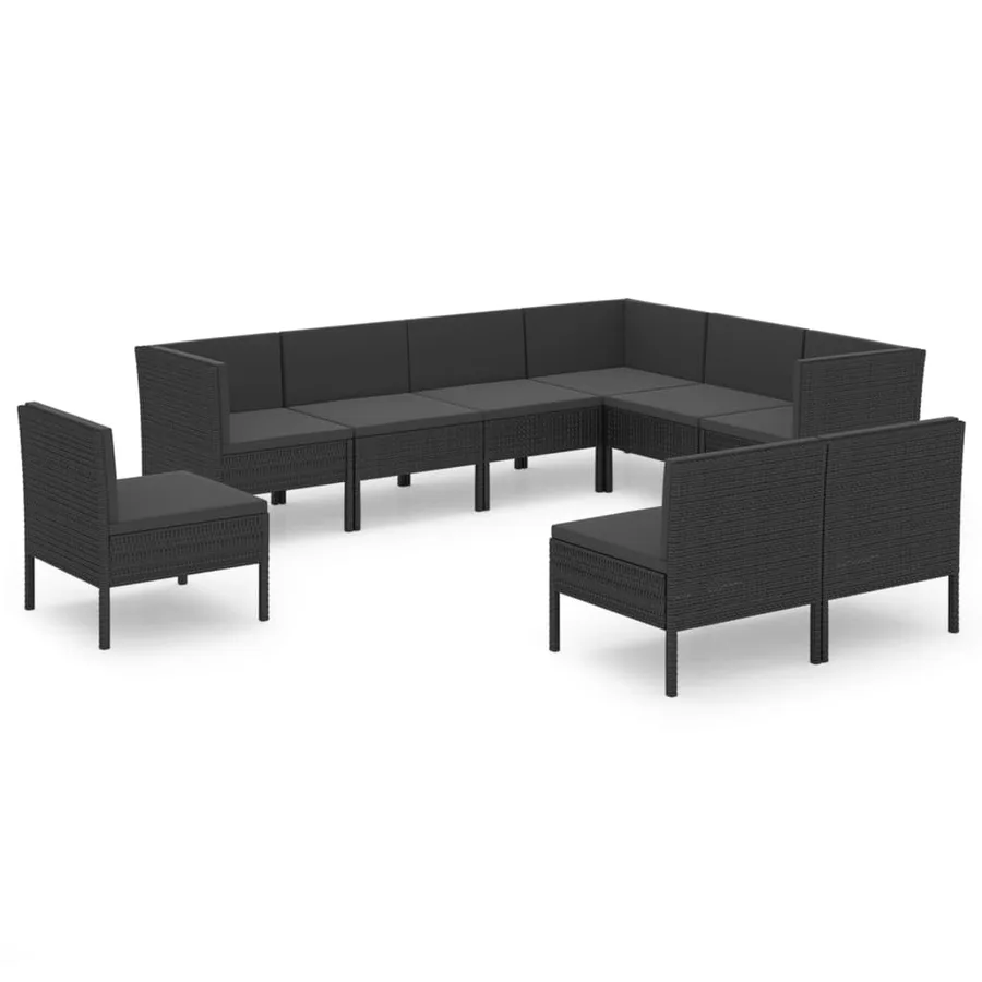 Salon de jardin 9 pcs avec coussins Résine tressée Noir - 2