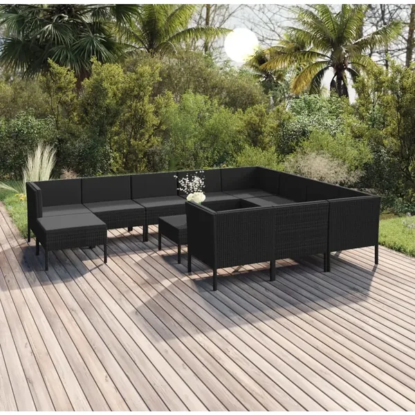 Salon de jardin 12 pcs avec coussins résine tressée noir