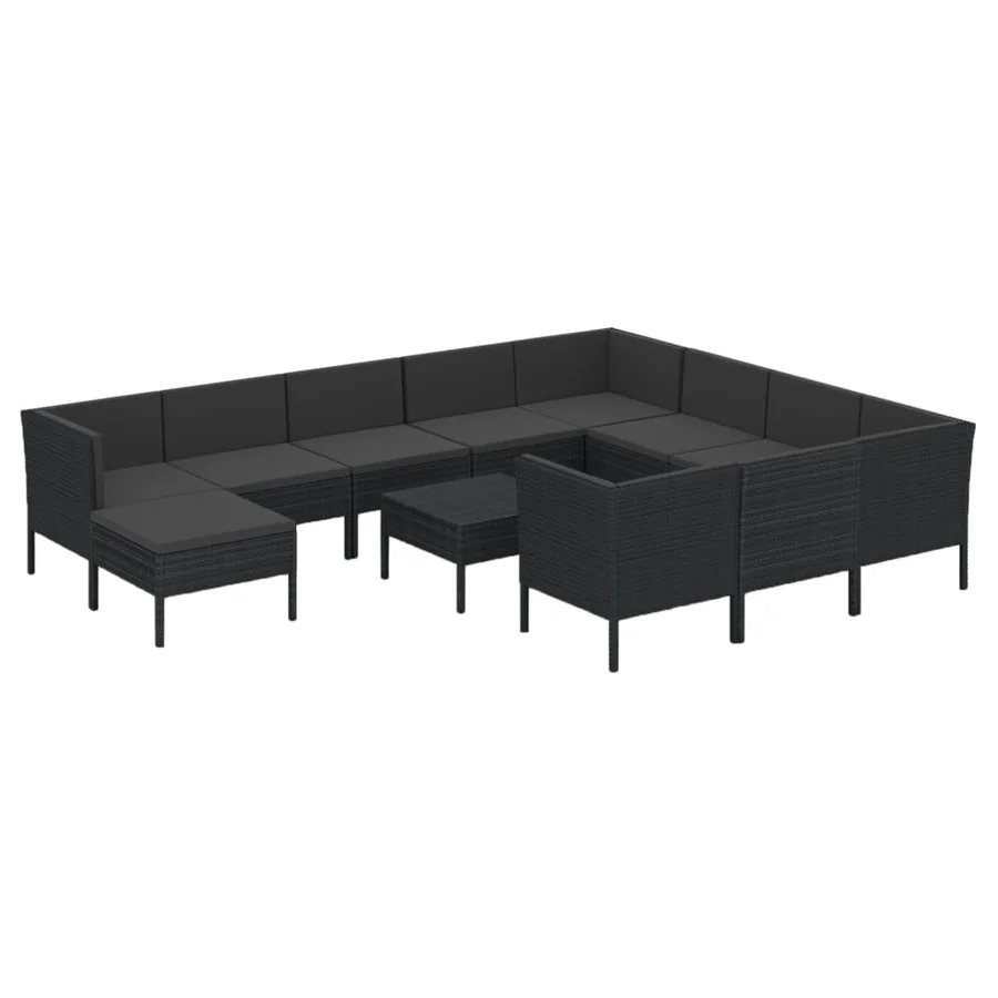 Salon de jardin 12 pcs avec coussins résine tressée noir - 2